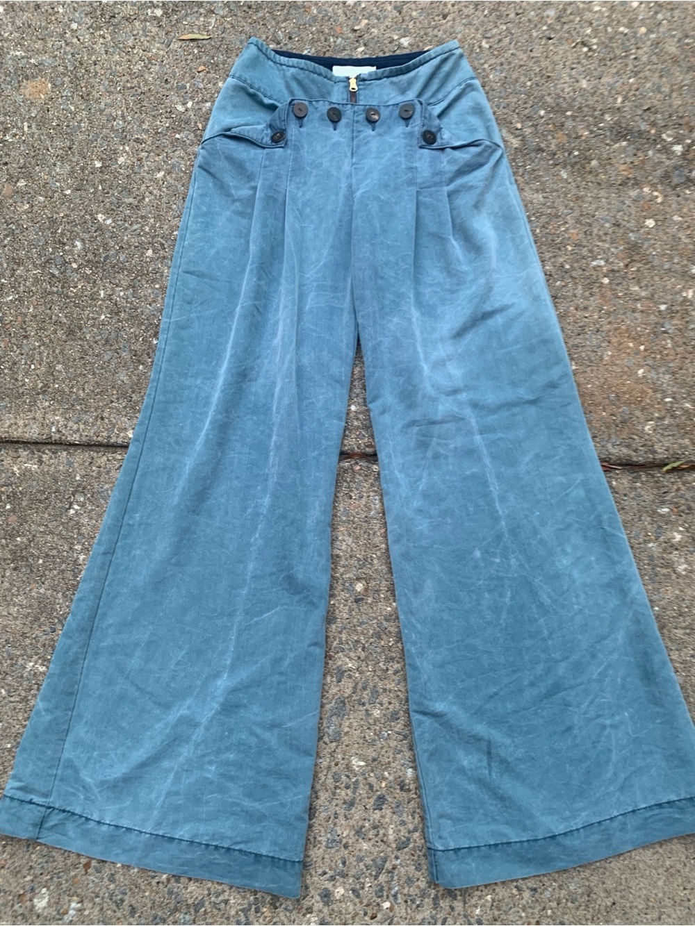 Elevenses Anthropologie Blue Chambray Sailor Wide Leg Trousers